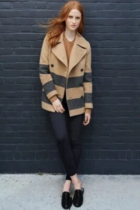 Chaqueta de carbón Rag & Bone Skye mezcla de lana a rayas talla 10 camello - Imagen 1 de 18