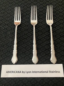 3 Pieces Americana by Lyon International Stainless Dinner Forks Free Shipping - Picture 1 of 2