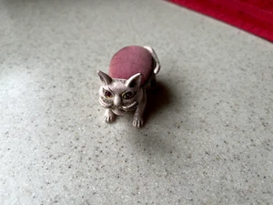 Vintage Fiorenza rosa bemalt Metall Katze Nicken Nadel Kissen Strass Augen - Bild 1 von 12