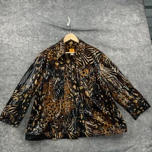 Ruby Rd Jacket Womens Plus 22W Brown Leopard Print Shiny Embellished Pockets - Picture 1 of 8
