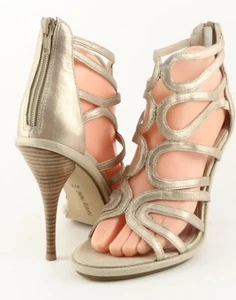 $120 New LUXURY REBEL SUE Platinum Leather Designer Strappy Pumps 7 EUR 37.5 - Picture 1 of 3