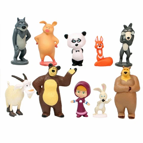 Masha And The Bear 10 Pcs Figurine, Toy  Kids Birthday Cake Topper   US SELLER Cover