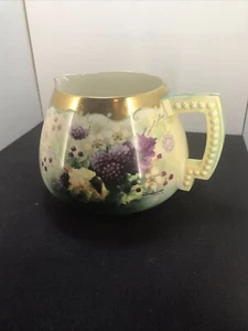 Vintage Belleek Limonade/Apfelweinkrug handbemalt Beeren/Laubmuster Gold - Bild 1 von 9