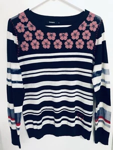 Desigual Strickpullover Langarm dunkelblau-weiß gestreift Gr. EUR XL US L - Bild 1 von 14