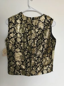  LUREX Black Gold Floral Set Vintage HONG KONG Mid Century MOD Sz M/L WITH TAGS - Picture 1 of 10