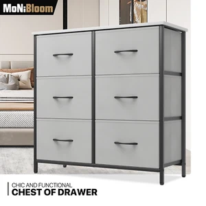 6 Gray Drawer Double Dressers Chest of Fabric Drawer Organizer Storage Cabinet - Picture 1 of 10