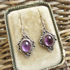 REALLY LOVELY VINTAGE HANDMADE STERLING SILVER CABOCHON AMETHYST EARRINGS