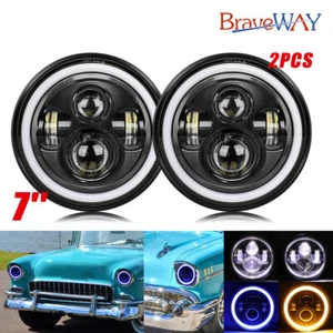 Pair Fit Chevy Truck 1947-1957 7" LED Headlights Blue DRL Halo HI/LO Turn Light - Picture 1 of 12