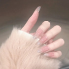 Light Pink Glitter Tip Long Oval Shape False Full Cover Press On Nail With Glue