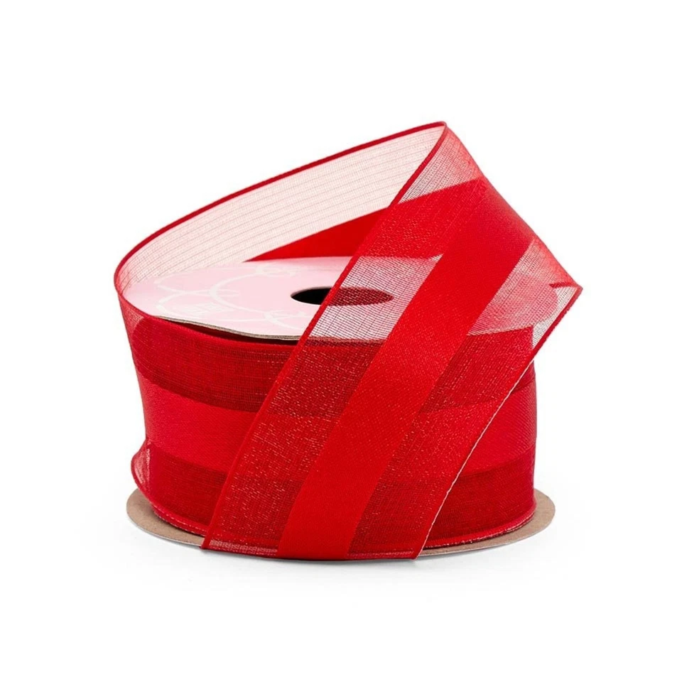 Red Satin Middle Sheer Wired Ribbon - 1 1/2in. x 10 Yds (pm4823812) - Image 1 of 1