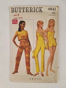 Vtg 70's Butterick 4841 Swimsuit Jumpsuit Size 8 Sewing Pattern - Picture 1 of 2