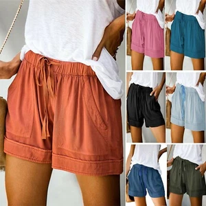 Womens Comfy Drawstring Splice Casual Elastic Waist Pocketed Loose Shorts Pants - Picture 1 of 51