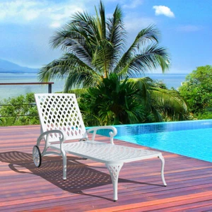 1PC Aluminum Chaise Lounge Chair Outdoor Poolside Lounger W/ Wheels White - Picture 1 of 4