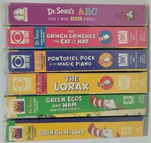 6 Dr. Seuss VHS Tape Lot Cat ABC Grinch Grinches Green Eggs Pontoffel Lorax Sing