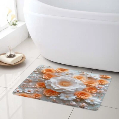 Spring Plant Orange and White Floral Shower Curtain Bathroom Accessories Set - Image 1 of 4