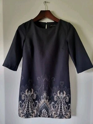 Vestido Banana Republic Negro Paisley Borde Dobladillo Cambio Talla 00 Pequeño Clásico  Foto 1 de 4