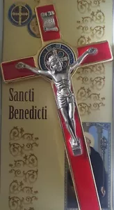 Saint Benedict Crucifix, Red/Gold Edges,20cm,High Quality, ITALY - Foto 1 di 4