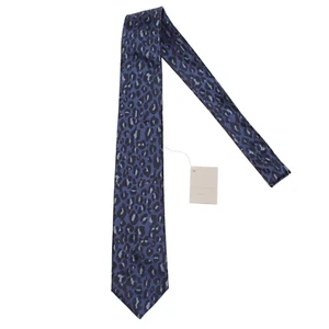 Cravatta collo Paolo Albizzati nuova con etichetta stampa leopardata azzurro scuro e chiaro 100% seta - Foto 1 di 10