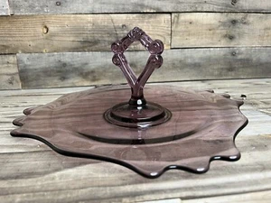 Vintage Purple Glass Handle Round Serving Tidbit Tray Plate Lovely EUC 💜 - Picture 1 of 10