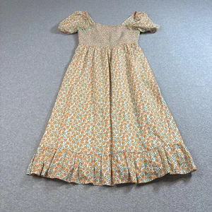 J Crew Dress Womens Small Orange Peach Smocked Cotton Puff Sleeve Pockets Boho - Picture 1 of 10