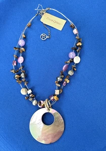 Erica Lyons Multistrand Mixed Bead Silver Tone Wired Necklace with large pendant - Picture 1 of 7