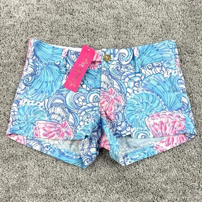Pantalones Cortos Lilly Pulitzer Walsh 0 Nuevos con Etiquetas Blue Haven Raising Shells Playa Vacaciones Foto 1 de 4