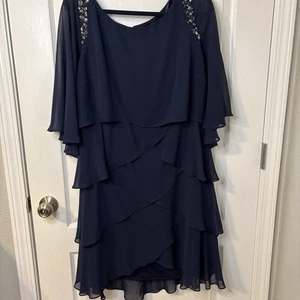 SLNY Robe femme bleue à volants en mousseline taille 18, manches courtes fluide féminine - Photo 1/19