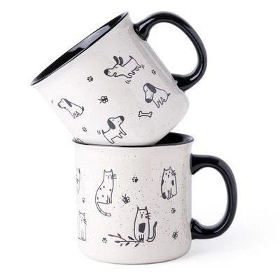 22 OZ Large Ceramic Coffee Mugs Set of 2, Oversized Mugs With Dogs&Cats Black - Image 1 of 4