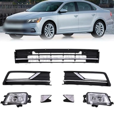 For 2016-2019 Passat Front Bumper Lower Grille Fog Light w/ Bezel Reflector 7PCS Foto 1 de 4