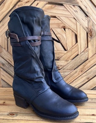 AS 98 Airstep italian Zipper Boho Black Biker Distressed Boots Sz EU 38/US 7.5-8 - Image 1 of 4