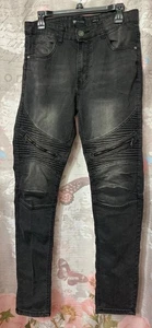 WAIMEA Black Faded Moto Jeans Mens Skinny Fit Stretch Cotton Blend Pants Sz 34 - Picture 1 of 14