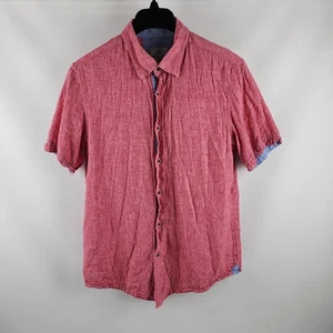 Report Collection Mens Large Red Linen Blend Knit S/S Button Up - Picture 1 of 6