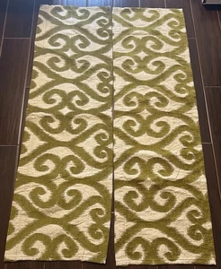 Vintage 2 MCM Handarbeit Volant Vorhänge Mod Grün Creme Retro Stoff Zum Selbermachen Dekor 70er - Bild 1 von 5