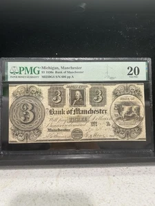 SASA 1830s Bank Of Manchester Michigan $3 Pmg Vf20 Cancelled - Picture 1 of 2