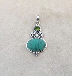 Fascinating Green Turquoise Gemstone 925 Sterling Silver Beautiful New Pendent - Picture 1 of 4