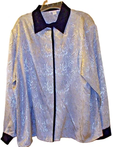NEW Women’s Long Sleeve Blouse Size 22W Color Silver W/ Black Velvet Trim – K4 - Picture 1 of 5