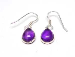 Handmade 925 Sterling Silver Teardrop Amethyst Drop Earrings 27 x 8 mm Gift Bag - Picture 1 of 8