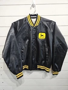 Vintage John Deere Trucker Farm Arbeit Feld Hausarbeit Satin Jacke Herren Large Traktor - Bild 1 von 5