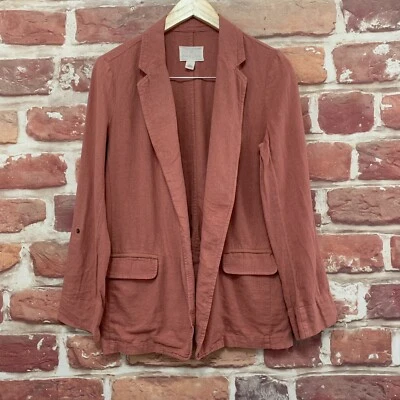 Blazer Caslon Mujer Pequeño Rosa Ladrillo Mezcla Lino Frente Abierto Chaqueta Ligera Foto 1 de 4