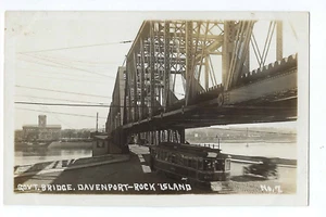 Government RR Bridge RPPC Postal Rock Island & Davenport Trolley Car & Autos - Imagen 1 de 2