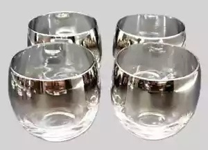 4 Roly-Poly Chrome Silver Fade Fine Barware Glasses - Mid Century Gorgeous Set! - Picture 1 of 5