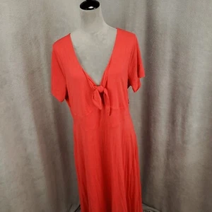 New Old Navy Dress Womens 1X Coral Tee Shirt Tie Front V Neck Midi - Picture 1 of 10