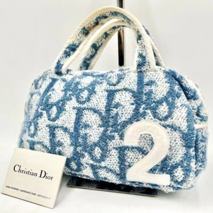 Christian Dior Mini Hand Bag Trotter Blue x White Pile Fabric France '2' LOGO - Picture 1 of 10