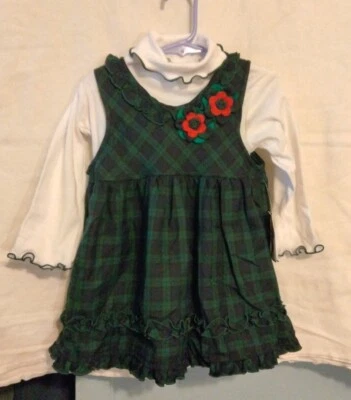 SAMANTHA SAYS GREEN PLAID CHRISTMAS JUMPER DRESS W/WHITE LS KNIT TOP  3T NWT - Image 1 of 4