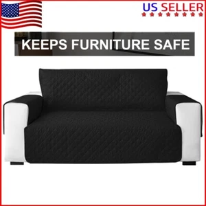 Loveseat Fits For 2 Cushion Seat Pet Dog Cat Protector Couch Slipcover Black - Picture 1 of 13