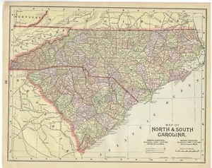 1892 Color Single Page County Maps North & South Carolina and Michigan - Picture 1 of 2