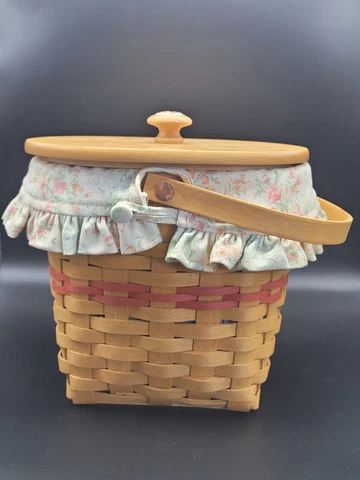 Longaberger 2001 Mother's Day Basket With Lid Liner And Protector Floral Woven Cover