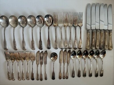 Juego de 37 cubiertos con monograma L HEPPLEWHITE de Haddon Plate 1930 Eatons&Kings Plate Foto 1 de 4