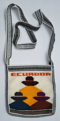"Bolso Bandolera de Hombro Hecho a Mano Ecuador Vintage Tejido a Mano Lana 8.5"" X 8.5"" - Usado en Excelente Condición" Foto 1 de 4