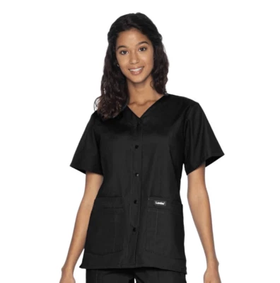 Landau Mujer Negro Poliéster/Algodón A Presión Frontal Cuello en V Manga Corta Calce Relajado 4 Po Foto 1 de 4